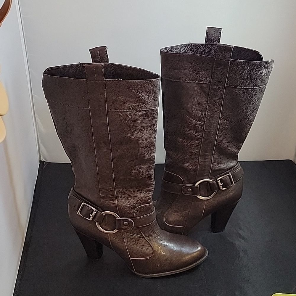 GIANNI BINI GENUINE LEATHER BUCKLE HIGH HEEL BOOT